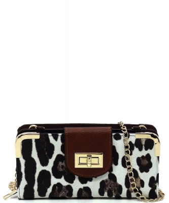 Fashion Turn Lock Crossbody Wallet AD041 SNOW LEOPARD